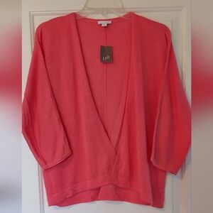 NWT J. Jill Linen Blend 3/4 Sleeve Cardigan Melon Size M